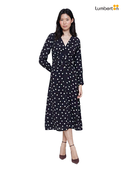 Vestido Midi Negro Estampado Topos412114 Wild Pony