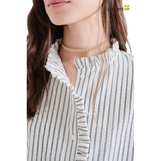 Camisa Manga Media Blanca Con Rayas...