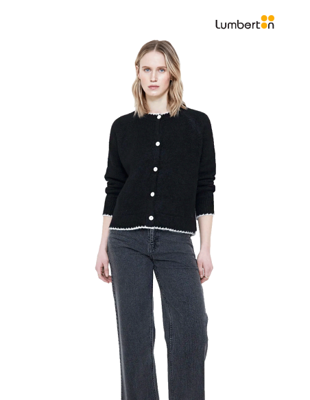 Chaqueta Gruesa Negra Corta Ribete Blanco10628 Wild Pony