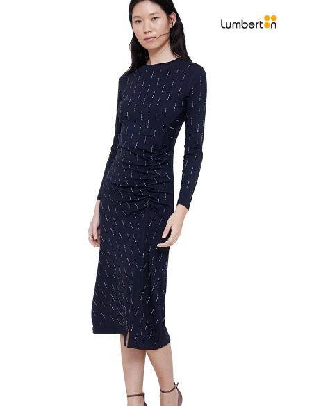 Vestido Marino Tachuelas Brillantes CorteLado12200 Wild Pony