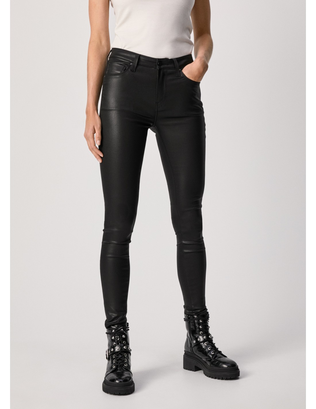 Pantalón negro efecto piel Regent-Pepe Jeans