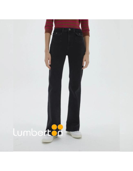 Pantalón SYSTEMACTION Negro Vaquero Acampanado PT807