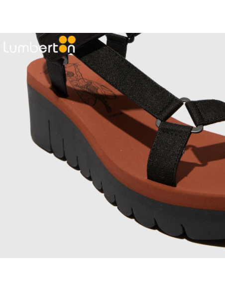 Sandalia tira de tela negra YEFAN