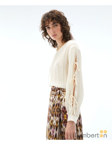 BLUSA LAZOS EN LA MANGA BEIGE BS317