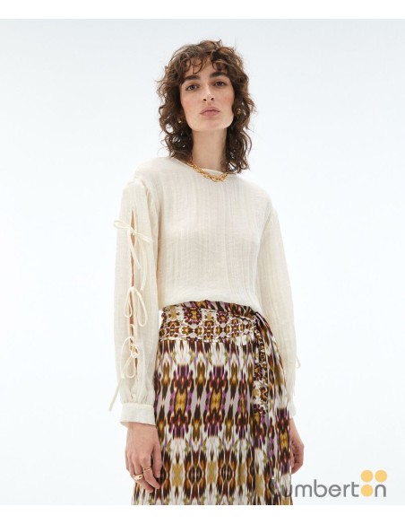 BLUSA LAZOS EN LA MANGA BEIGE BS317