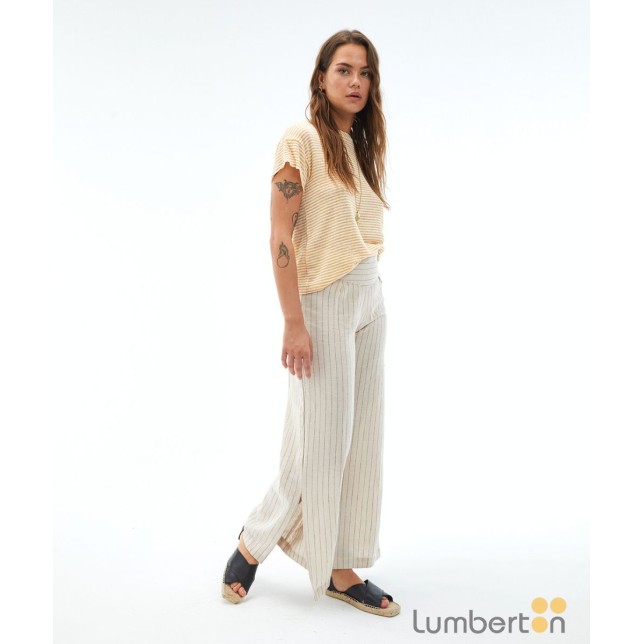 Pantalón lino beig raya fina PA327 Pantalón lino beig raya fina PA327