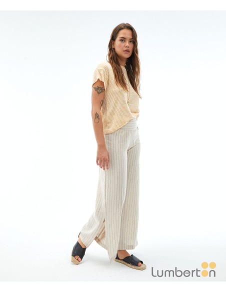 Pantalón lino beig raya fina PA327