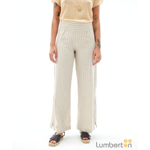 Pantalón lino beig raya...