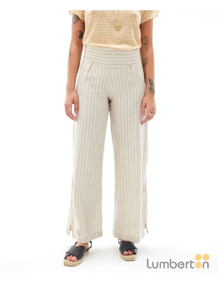 Pantalón lino beig raya fina PA327