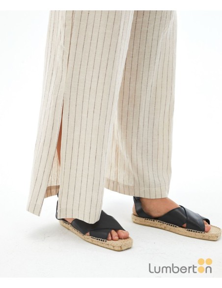 Pantalón lino beig raya fina PA327