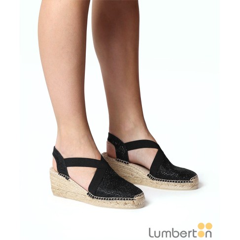 Sandalia negra brillo cuña... 2