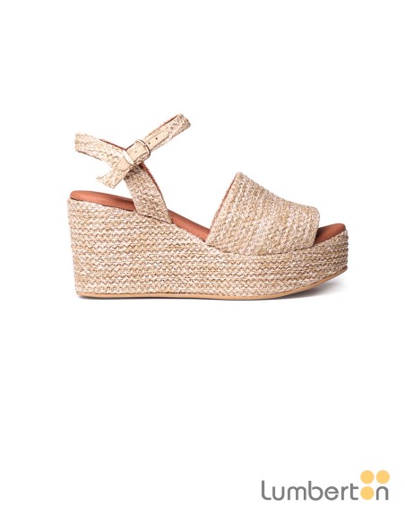 Sandalia beig cáñamo hebilla cuña alta TULIAB