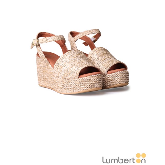 Sandalia beig cáñamo hebilla cuña...