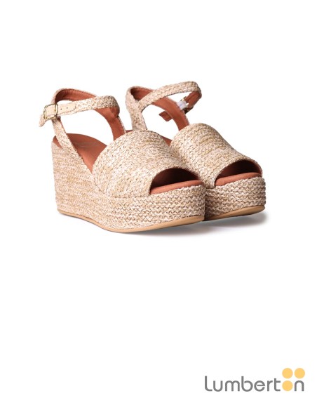 Sandalia beig cáñamo hebilla cuña alta TULIAB