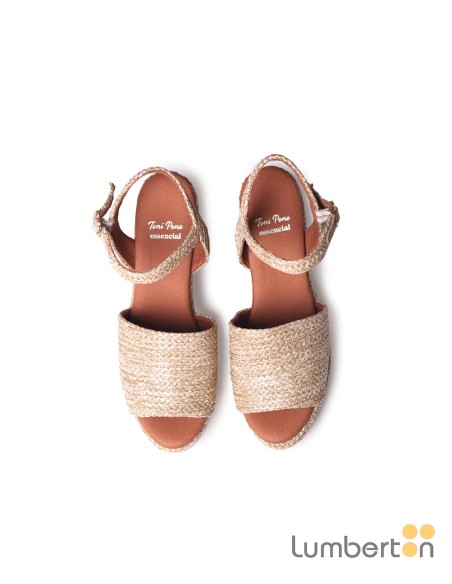 Sandalia beig cáñamo hebilla cuña alta TULIAB