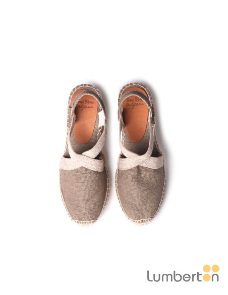 Sandalia tela camel cuña alta esparto TODAC