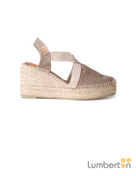 Sandalia tela camel cuña alta esparto TODAC