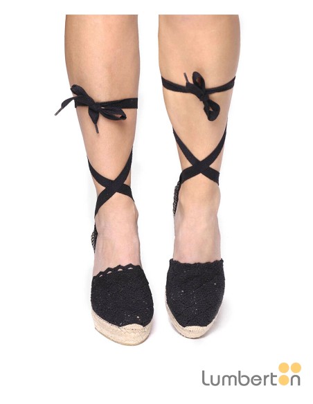 Sandalia negra ganchillo esparto cordonesMARTINAN