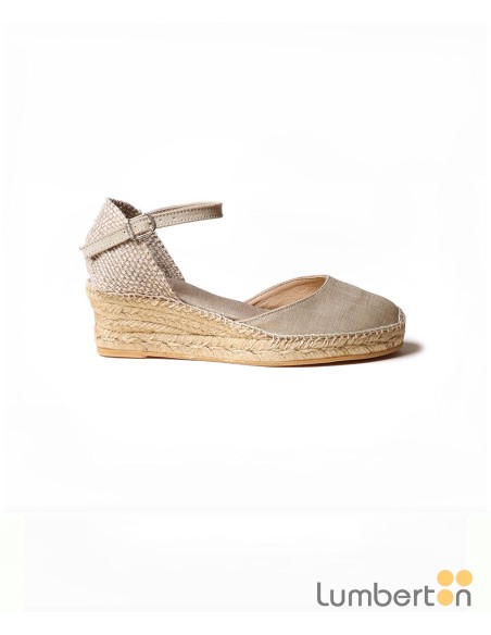 Sandalia beig tela cuña alta esparto LAIAB