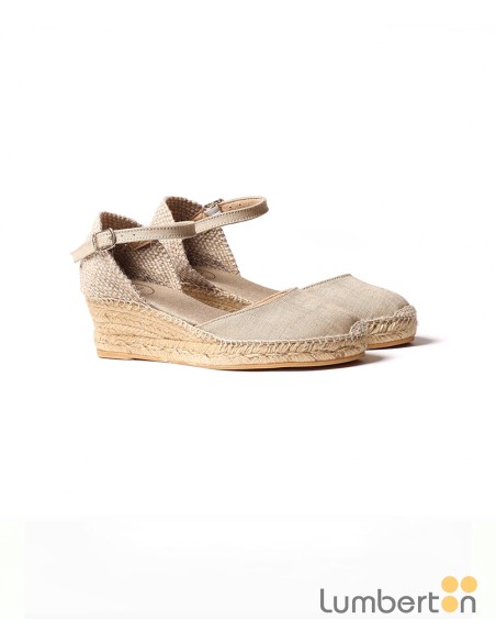 Sandalia beig tela cuña alta esparto LAIAB