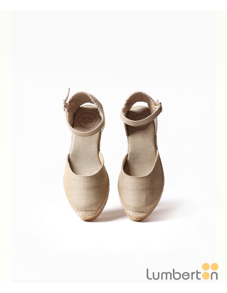 Sandalia beig tela cuña alta esparto LAIAB