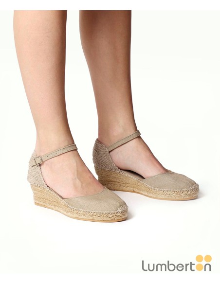 Sandalia beig tela cuña alta esparto LAIAB