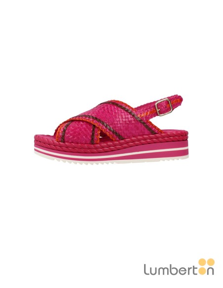 Sandalia fucsia trenzada cruzada hebilla MILANF
