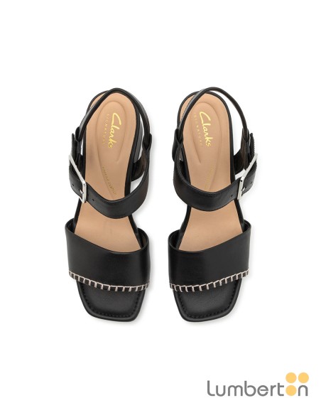 Sandalia negra tacón repunte pala hebilla SIARAN