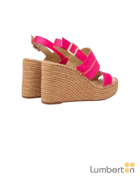 Sandalia fucsia raso hebilla cuña esparto JESSF