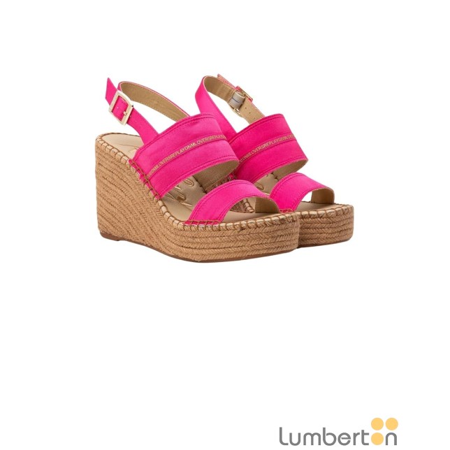 Sandalia fucsia raso hebilla cuña...