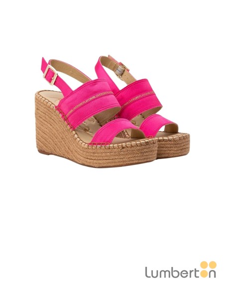 Sandalia fucsia raso hebilla cuña esparto JESSF