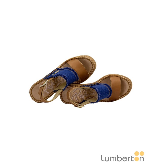 Sandalia azul tejano hebilla cuña...