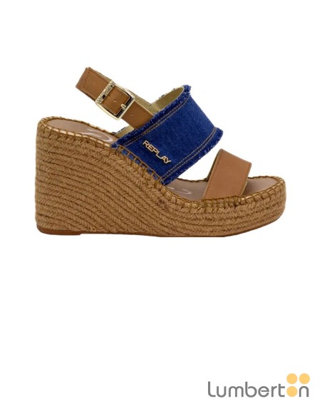 Sandalia azul tejano hebilla cuña esparto JESSA