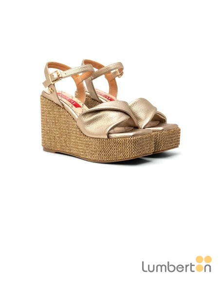 Sandalia platino hebilla cuña esparto altaWADESANP