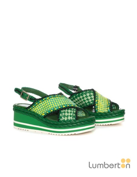 Sandalia trenzada verde cruzada con hebilla PADOVA