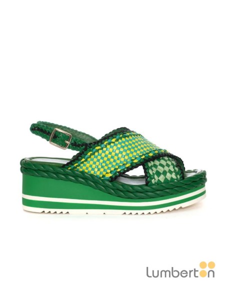 Sandalia trenzada verde cruzada con hebilla PADOVA