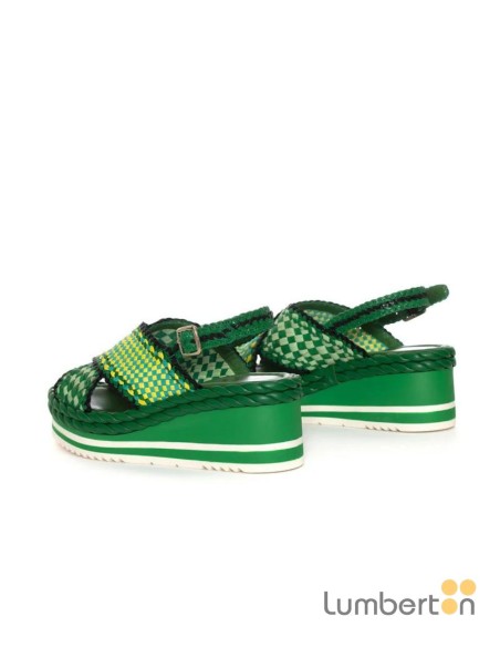 Sandalia trenzada verde cruzada con hebilla PADOVA