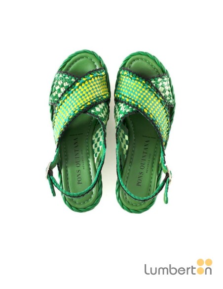 Sandalia trenzada verde cruzada con hebilla PADOVA