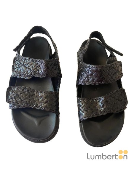 Sandalia negra trenzada tiras velcro CAIMAN