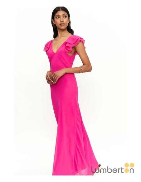 Vestido largo Compañía Fantástica rosa volantes 11308R