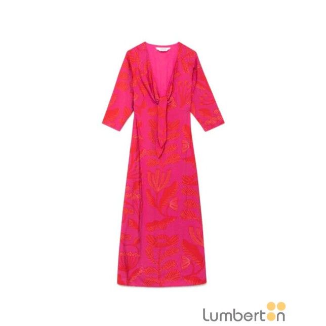 Vestido midi escote pico lazo floral...