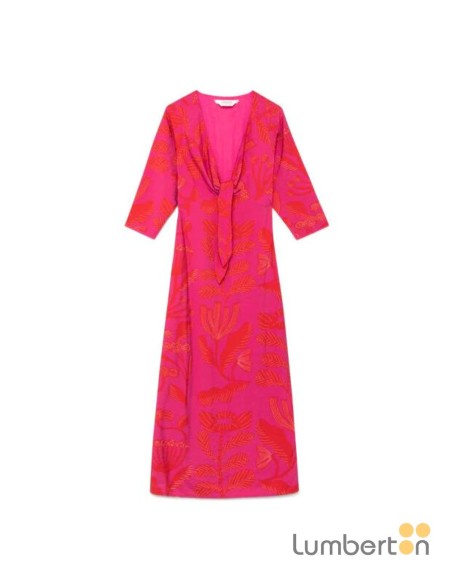 Vestido midi escote pico lazo floral 11303R Compañía Fantástica