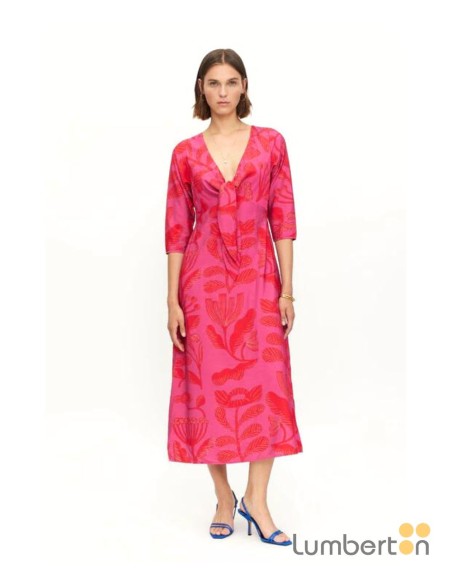 Vestido midi escote pico lazo floral 11303R Compañía Fantástica