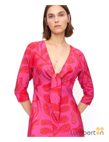 Vestido midi escote pico lazo floral 11303R Compañía Fantástica