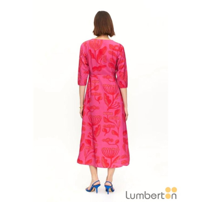 Vestido midi escote pico lazo floral...