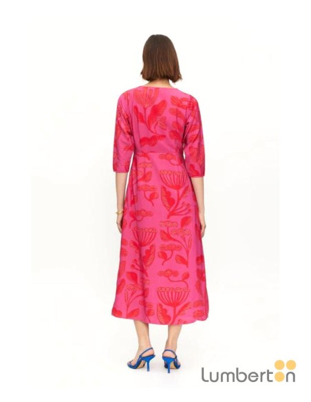 Vestido midi escote pico lazo floral 11303R Compañía Fantástica