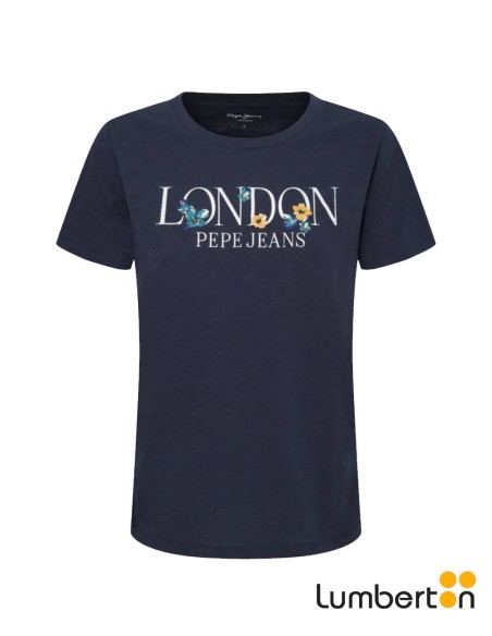 Camiseta M/C Azul Marino Flores BordadasVELVETA