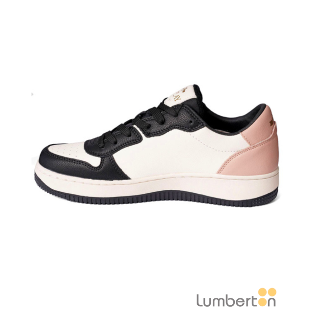 Zapatilla blanca, negra y rosa...