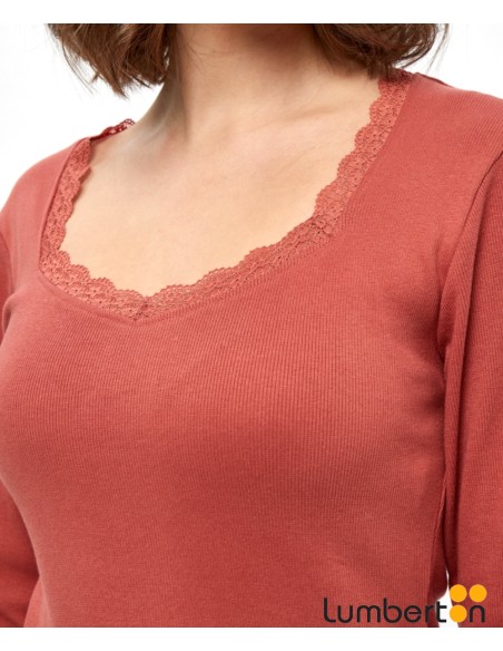 Camiseta M/L Cuello Hexágono Bordado Canalé 6603R