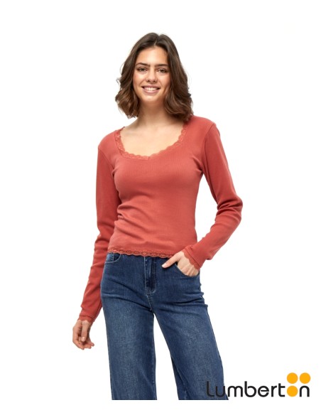 Camiseta M/L Cuello Hexágono Bordado Canalé 6603R